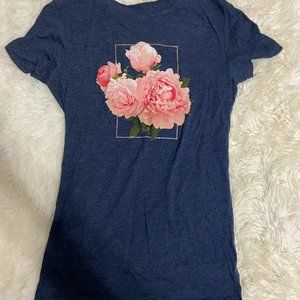 Blue and floral pink print women's fit long t shirt